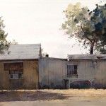Dean Mitchell, Pima-Maricopa Reservation Dwellings, watercolor, 20 x 30.