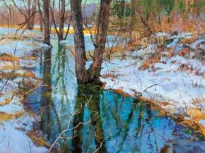Peter Fiore, Winter Stream, Late March, oil, 30 x 40.