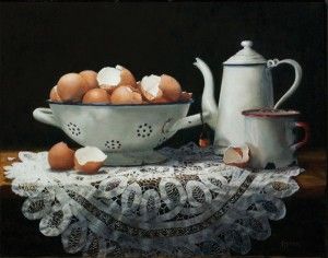 Shirley Gipson, Eggs and Enamel, oil, 16 x 20.