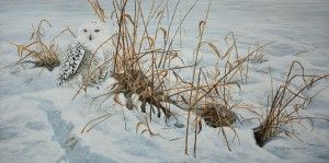 Suzie Seerey-Lester, Snowy Sentinel, acrylic, 18 x 36.