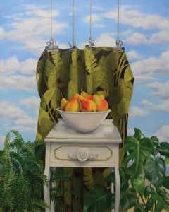 Jean Reece Wilkey, Green Curtain, oil, 36 x 30.