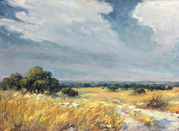 J.R. (Rusty) Cook, Live Oaks and White Roads, oil, 22 x 30.
