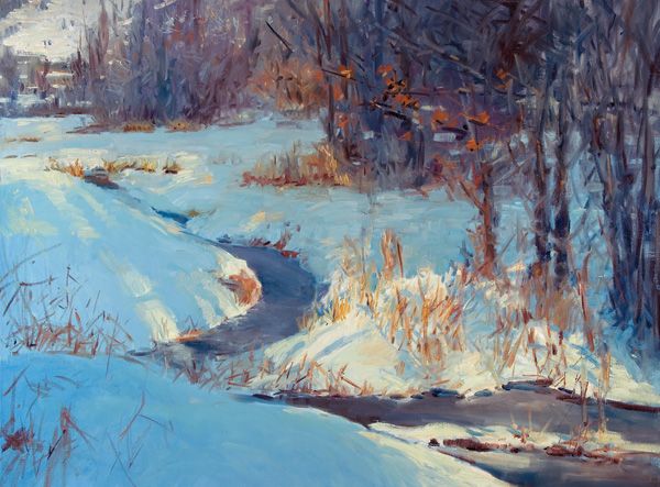 Peter Campbell, Creek in January, oil, 33 x 44.
