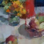 Ingrid Christensen, Still Life With Apples and Nasturtiums, oil, 18 x 14.