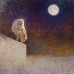 Ewoud de Groot, Barn Owl and Moon, oil, 28 x 28.