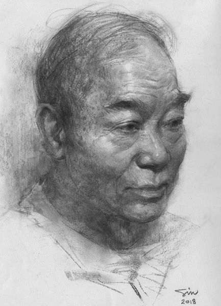 Oliver Sin, Dad, charcoal, 17 x 14.