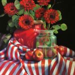 Marie Tippets, Red Gerberas and Stripes, pastel, 20 x 16.