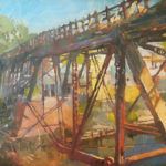 Durre Waseem, City Through the Trestle Bridge, oil, 14 x 18.