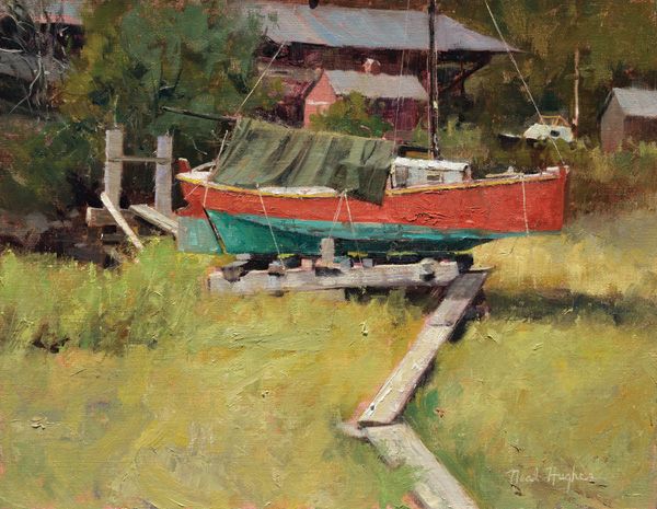 Neal Hughes, Red Boat, Essex, oil, 14 x 18.  