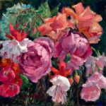 Frances Pampeyan, Roses and Fuchsias, oil, 12 x 12.
