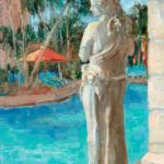 Frances Pampeyan, Statue at the Biltmore, Miami, oil, 12 x 9.