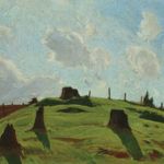Ray Strong, Oregon Hill Top (Stump Farm, Gresham), 1937, oil on canvas board, 18 x 24. Courtesy of Elisabeth Bolduc.