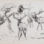 Charles M. Russell, Says He’s an Elk, 1917, pen and ink, 6 x 10. Estimate: $30,000-$50,000.