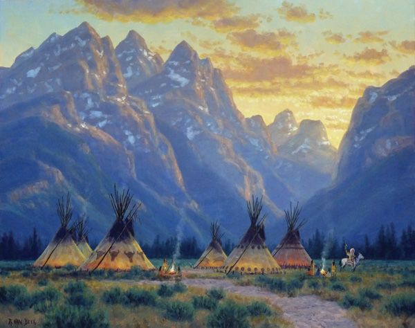 Randy Van Beek, Teton Shoshone Camp, oil, 23 x 29.
