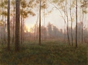 Deborah Paris, Dusk, Edge of the Woods, oil, 18 x 24.
