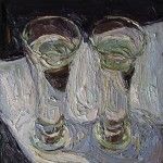Nancy Switzer, Water Glasses, oil, 12 x 12.