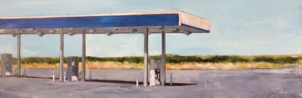 Rachel Dory, Blue Station (West 10 & 218, Texas), acrylic, 12 x 36.