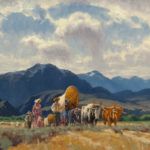 Charles Fritz, Travelers on the Bozeman Trail, oil, 13 x 19.