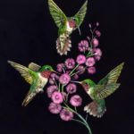 Joseph Robertson, Three Hummingbirds No. 2, scratchboard/mixed media, 10 x 8.