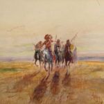 C.M. Russell, Assiniboine War Party, watercolor/ink, 9 x 13. Estimate: $150,000-$250,000.