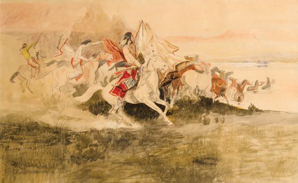 C.M. Russell, Indians Herding Horses Across River, watercolor, 21 x 33. Estimate: TBD.