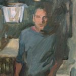 Tom Hughes, Window Self-portrait, oil, 14 x 11.