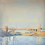 April Raber, Bridges of Lights, oil, 48 x 48.