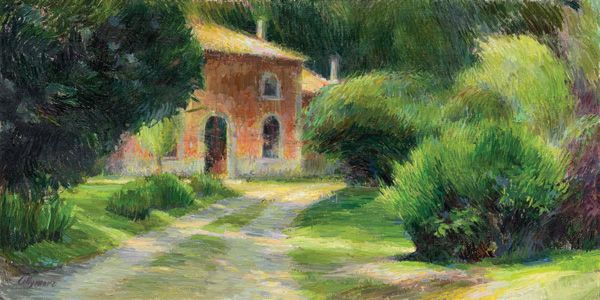 Valerie Collymore, Garden Path at the Chateau, oil, 12 x 24. 