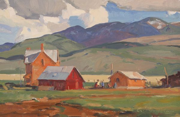 G. Russell Case, Farm Buildings, oil, 10 x 18.