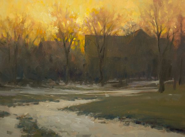 John MacDonald, Mid-winter Thaw, oil, 12 x 16.