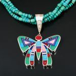 Ray Tracey, Butterfly Necklace, chrysoprase, lapis, coral, turquoise, opal, sterling silver.