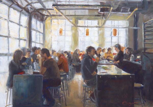 Richard Boyer, Cafe in Portland, oil, 14 x 20.  