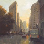 Richard Boyer, Downtown Broadway, NYC, oil, 30 x 30.