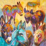 Barbara Meikle, Donkey Jamboree, oil, 20 x 20.