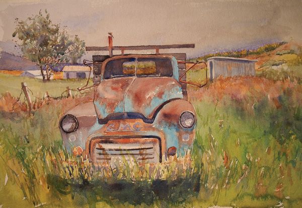 Rolf Lygren, Out to Pasture, watercolor, 16 x 20.