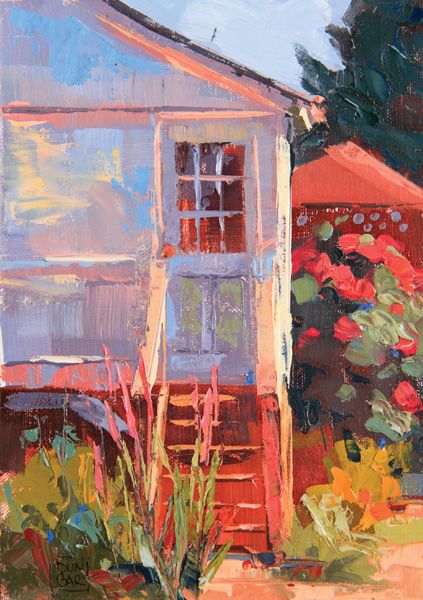 Lynn Dunbar, Looking Out My Back Door, oil, 7 x 5. 