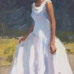 Camille Przewodek, Long White Dress, oil, 12 x 8.