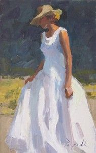 Camille Przewodek, Long White Dress, oil, 12 x 8.