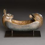 Hib Sabin, Tortoise and Hare Spirit Canoe, bronze, 8 x 12 x 6.