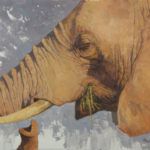 Paul Kratter, Elephant Grazing, oil, 16 x 20.