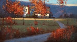 Romona Youngquist, Dundee Farm in October, oil, 30 x 55.