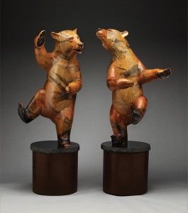 Joshua Tobey, Large Dancing Bears "Bellydancer" & "Moonlighter", bronze, 47" x 28" x 24" and 46" x 30" x 22. Photo Credit: Jafe Parsons.