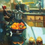 Jill Banks, Persimmons in the Kitchen, oil, 20 x 16.