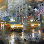 Mark Laguë, Taxi Rain, oil, 11 x 11.