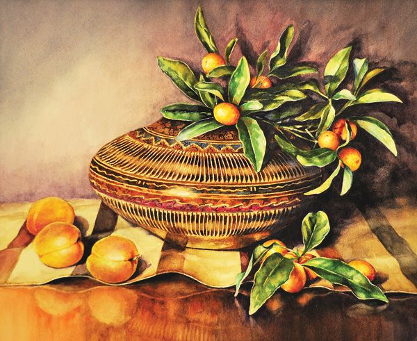 Gail Faulkner, Navajo Kumquats, watercolor, 11 x 13.