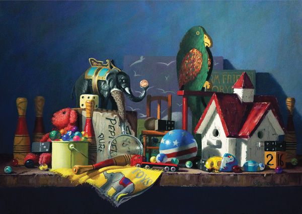 Claudia Seymour, Toys in the Attic, pastel, 15 x 22.