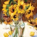 John Moyers, Sunflowers & Wine, oil, 24 x 20.