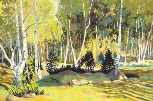 Jane K. Starks, Mytoge Mountain Road, Summer, 2013, gouache/watercolor, 27 x 41.