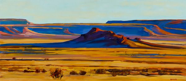 Caroline Korbell Carrington, Desert Mesa, oil, 13 x 30. 