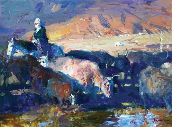 Huihan Liu, Pasture Light, oil, 9 x 12. 